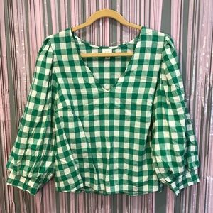 Checkered Bell Sleeve Blouse